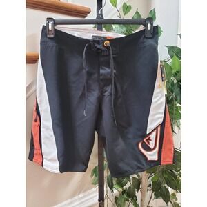 Quick Silver Men's Red & Black Polyester Logo Print Pull On Swimwear Shorts 30